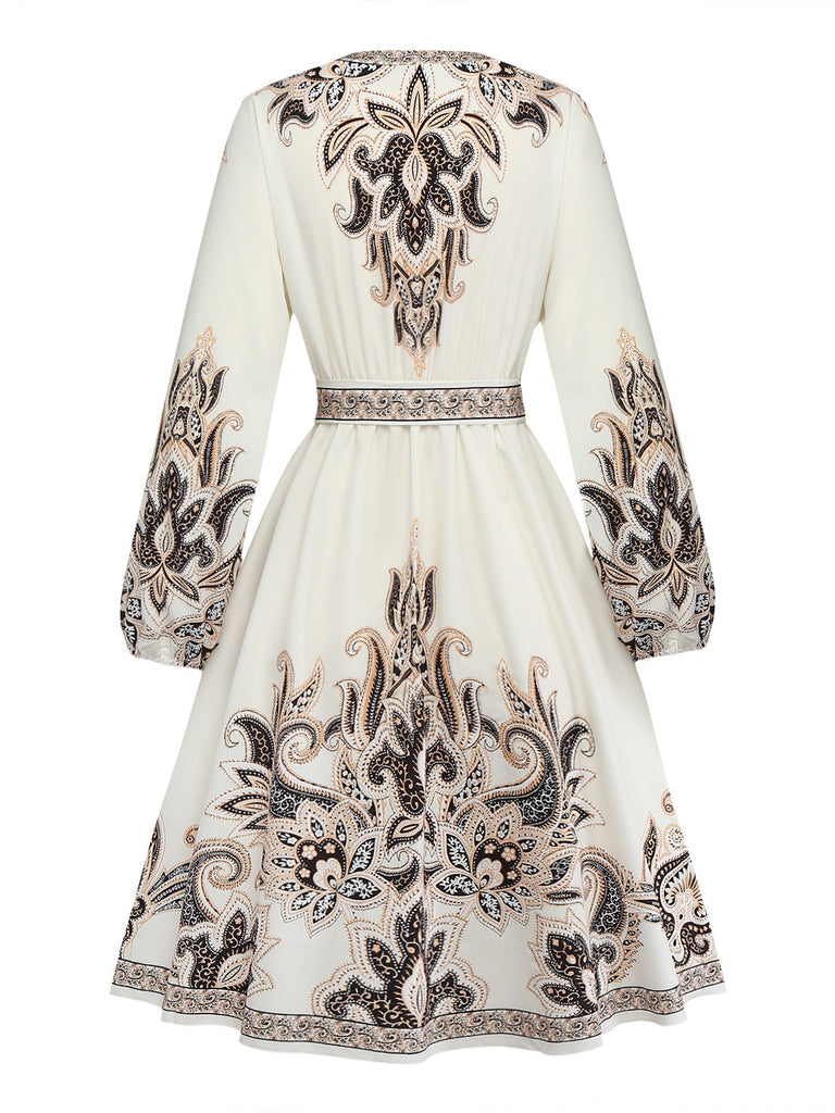 Black 1950s Floral V Neck Dress 3