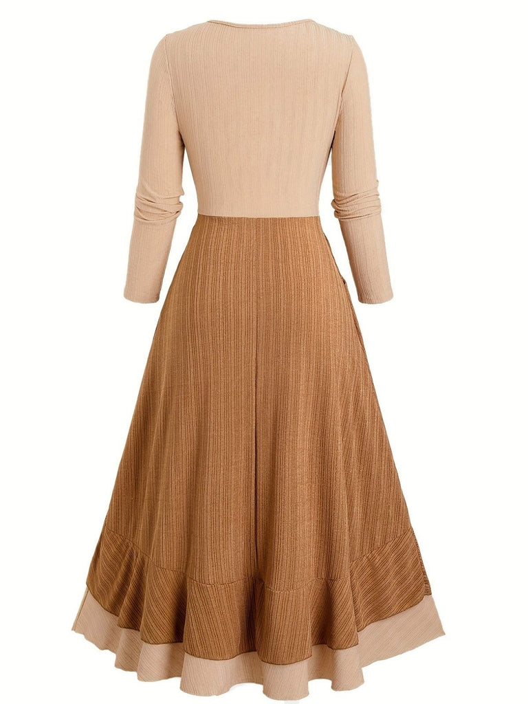 1970s Boho Tie Tassel Hem Ruffle Ribbed Dress - vintage dress, retro fashion