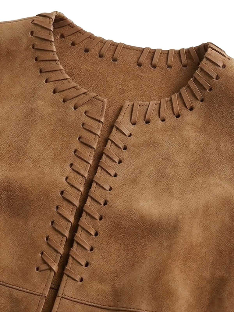 1970s Boho Western Cowgirl Faux Suede Fringe Long Vest - vintage outerwear, retro jacket, classic elegance for vintage lovers