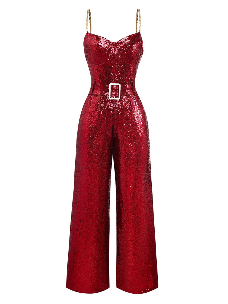 1970s Chain Strap Sequined Disco Jumpsuit - vintage jumpsuit, retro fashion