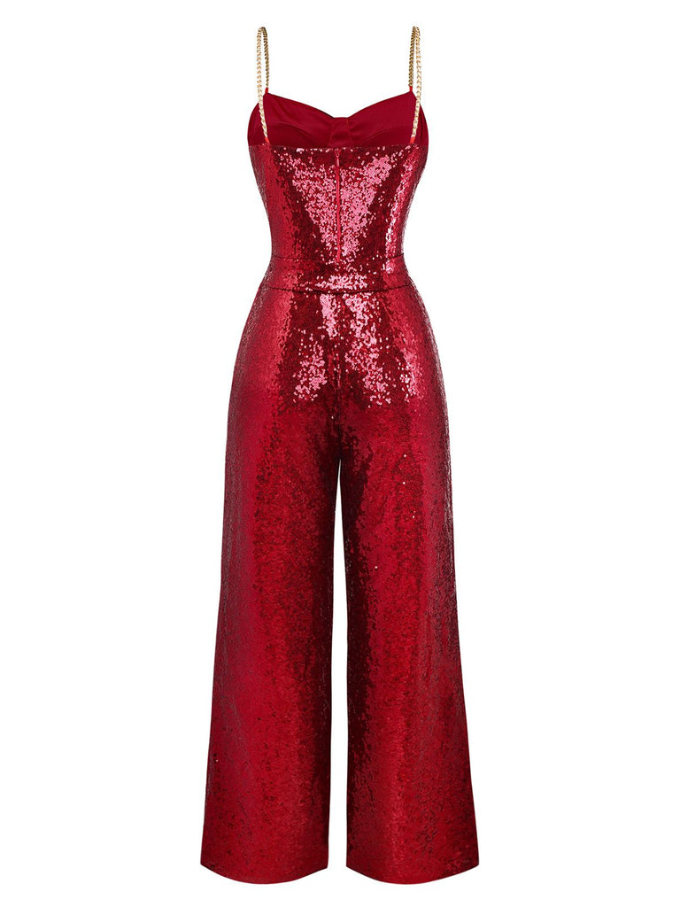 1970s Chain Strap Sequined Disco Jumpsuit - vintage jumpsuit, retro fashion