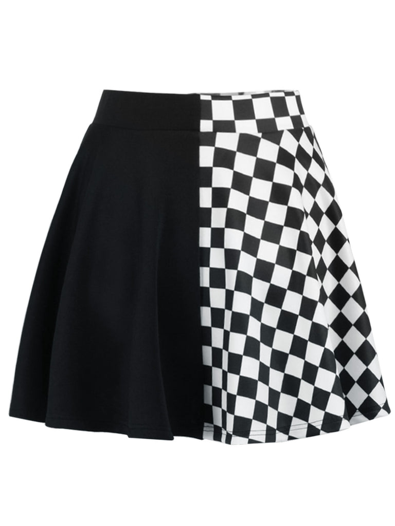 1970s Checks Plaid Ruched Patchwork Skirt, vintage skirt, retro style - perfect for women who love vintage and retro fashion