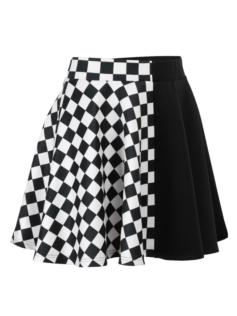 1970s Checks Plaid Ruched Patchwork Skirt, vintage skirt, retro style - perfect for women who love vintage and retro fashion