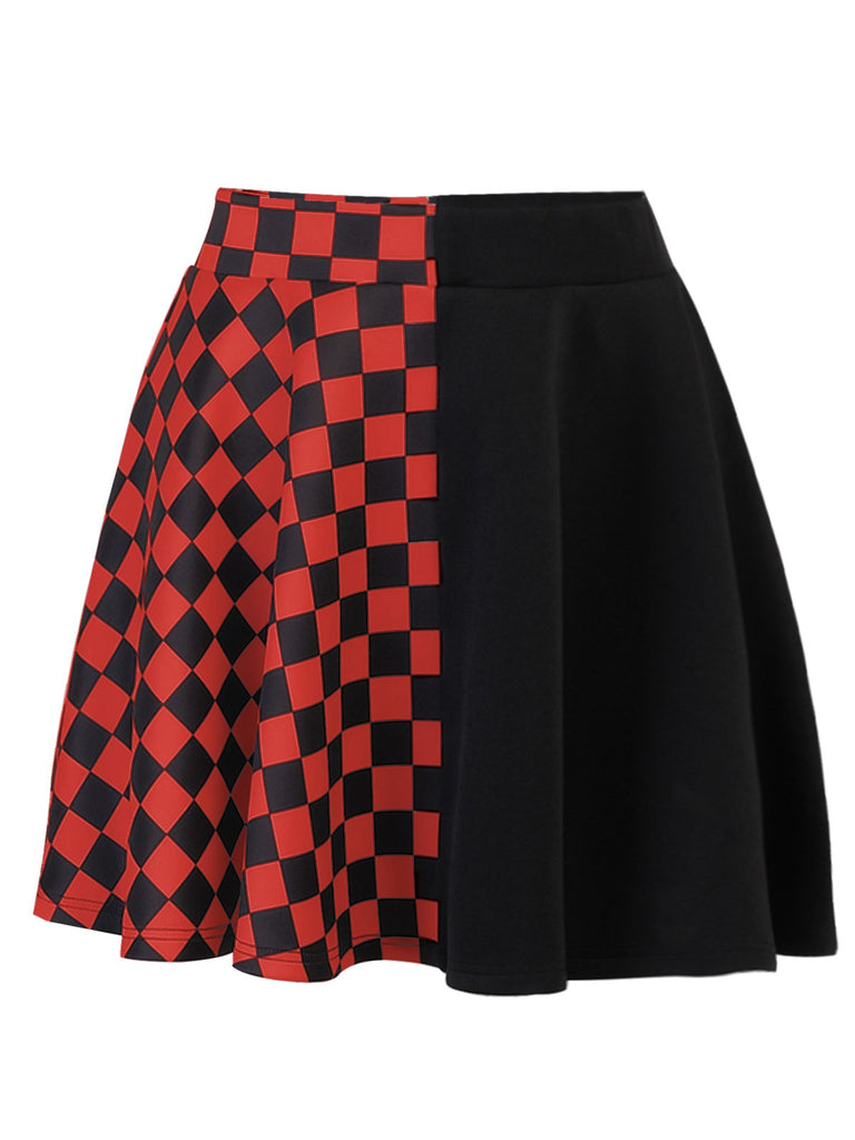 1970s Checks Plaid Ruched Patchwork Skirt, vintage skirt, retro style - perfect for women who love vintage and retro fashion