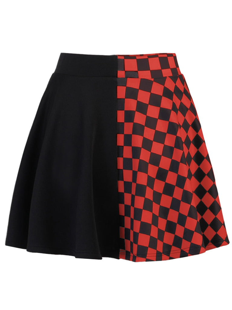 1970s Checks Plaid Ruched Patchwork Skirt, vintage skirt, retro style - perfect for women who love vintage and retro fashion