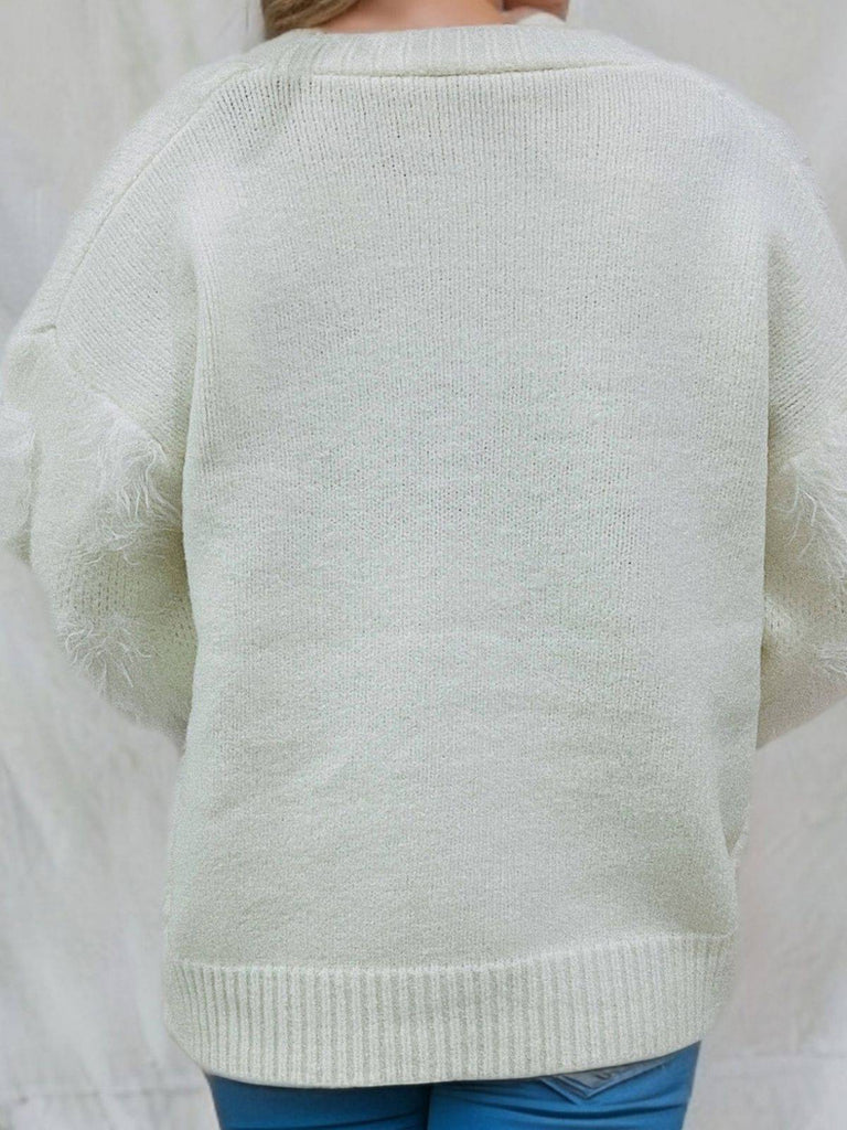 1970s 3D Christmas Print Fluffy Knit Button Cardigan - vintage fashion, retro style