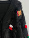 1970s 3D Christmas Print Fluffy Knit Button Cardigan - vintage fashion, retro style