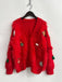 1970s 3D Christmas Print Fluffy Knit Button Cardigan - vintage fashion, retro style