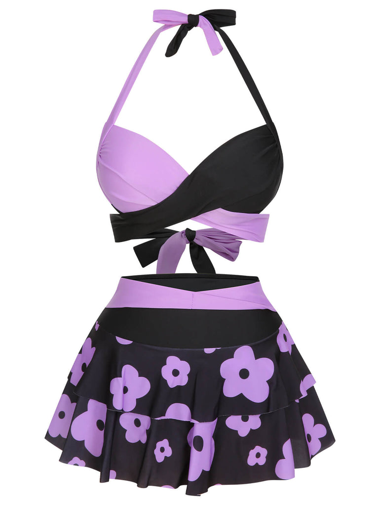 1970s Color Block Floral Halter | 1970s | vintage swimsuit, retro beachwear
