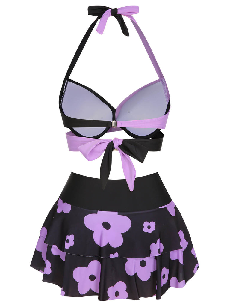 1970s Color Block Floral Halter | 1970s | vintage swimsuit, retro beachwear
