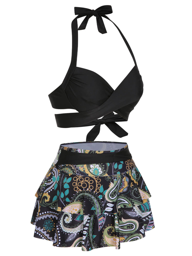 1970s Color Block Floral Halter | 1970s | vintage swimsuit, retro beachwear