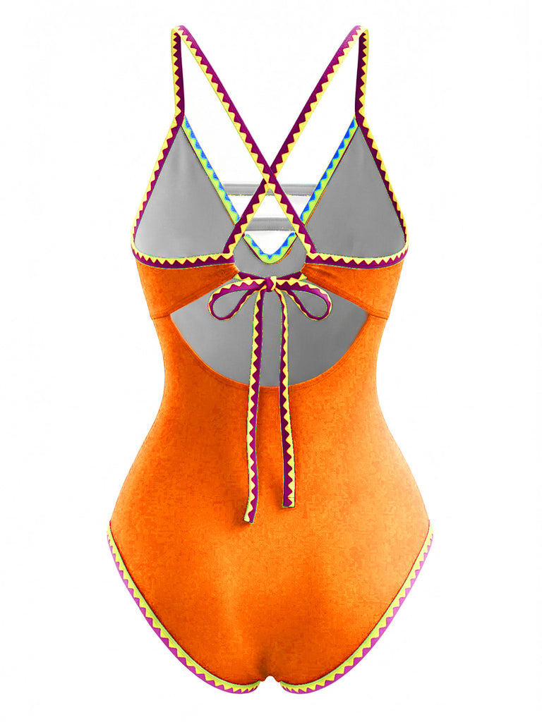 1970s Color Block Strap Cut-Out Swimsuit - vintage swimsuit, pin-up style
