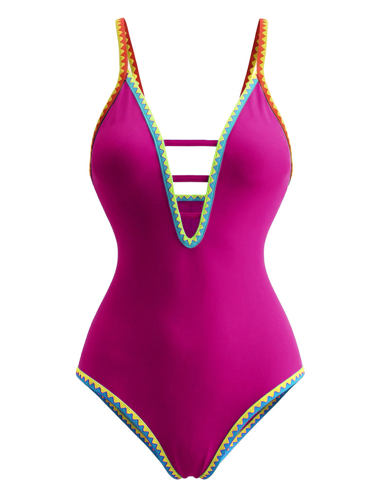 1970s Color Block Strap Cut-Out Swimsuit - vintage swimsuit, pin-up style
