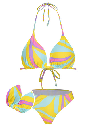 1970s Colorful Halter Bikini Set & Cover-Up, vintage swimsuit, pin-up swimwear - perfect for women who love vintage and retro fashion