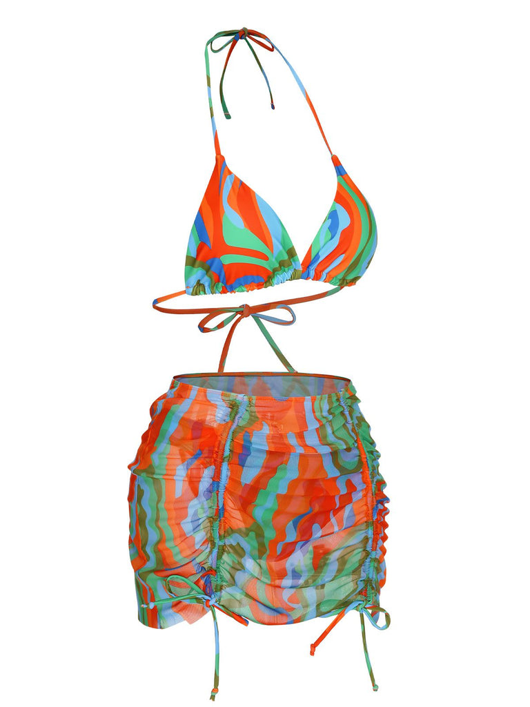 1970s Colorful Swimsuit & Drawstring Skirt Cover Up, vintage skirt, retro style - perfect for women who love vintage and retro fashion