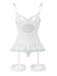 1970s Contrasted Lace Mesh Bow Lace-Up Lingerie Set - vintage fashion, retro style