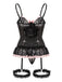 1970s Contrasted Lace Mesh Bow Lace-Up Lingerie Set - vintage fashion, retro style