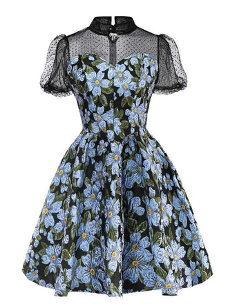 1970s Daisy Polka Dot Mesh Dress - vintage dress, retro fashion