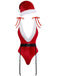 1970s Deep V Velvet Christmas Plush Bodysuit With Hat - vintage fashion, retro style