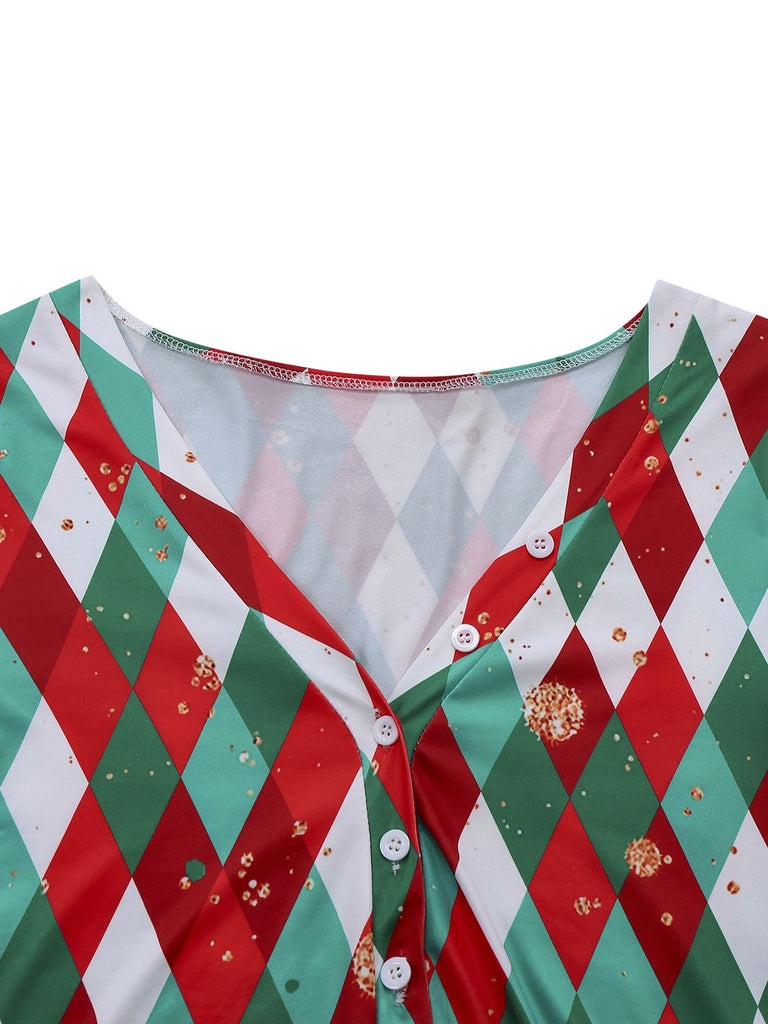 1970s Diamond Grid Christmas Raw Hem Romper - vintage jumpsuit, retro fashion