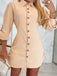 Beige 1970s Button Front Collared Long Sleeve Shirt Dress - vintage dress, retro fashion, elegant red