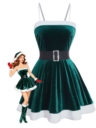 1970s Christmas Velvet Plush Spaghetti Strap Mini Dress - vintage dress, retro fashion