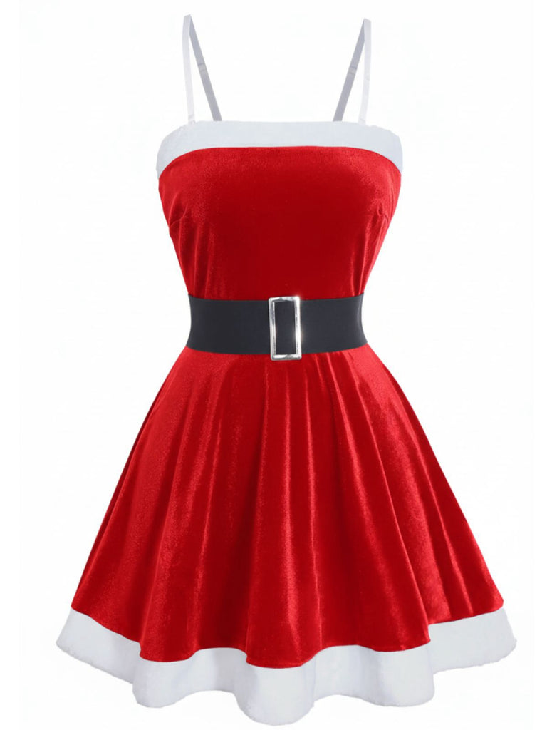 1970s Christmas Velvet Plush Spaghetti Strap Mini Dress - vintage dress, retro fashion
