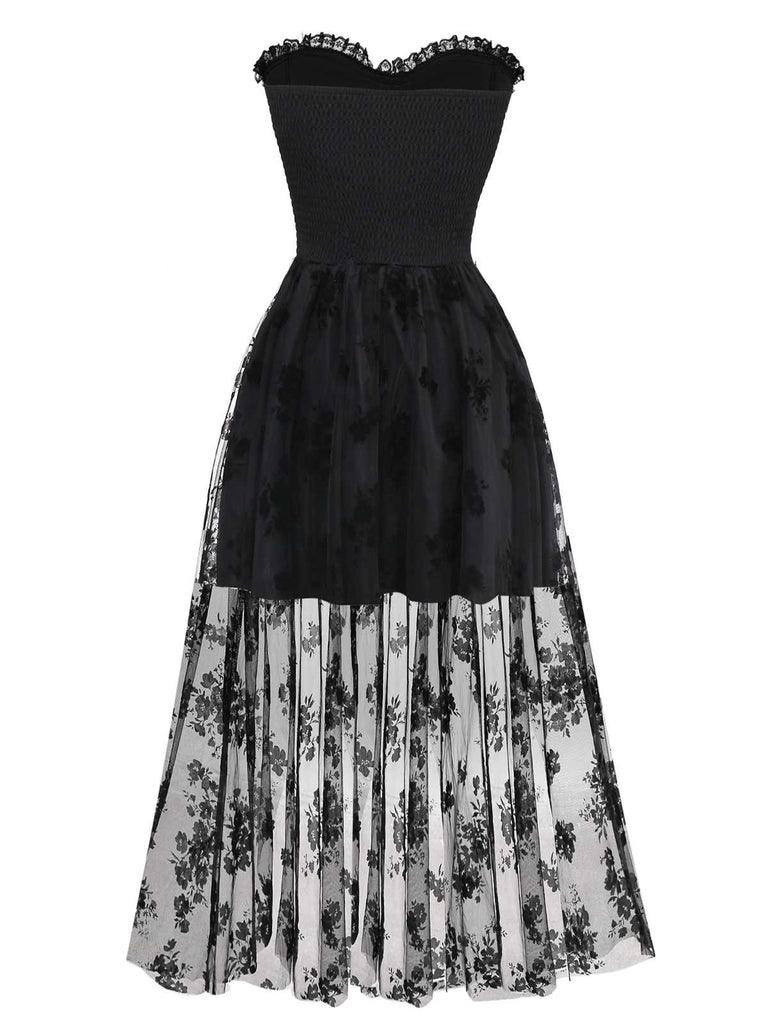1970s Gothic Strapless Dark Bride Mesh Corset Dress - vintage dress, retro fashion