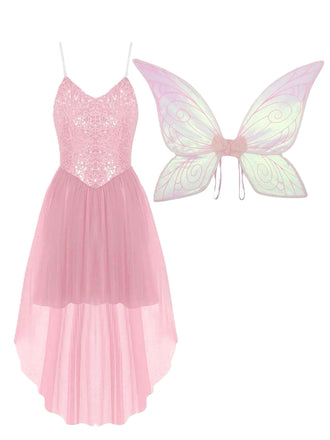 1970s Halloween Fairy Wings Sequin Tulle Costume Dress - vintage dress, retro fashion