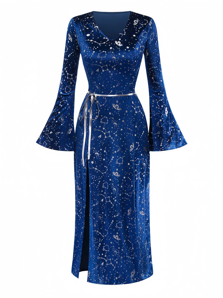 1970s Halloween Wizard Cosplay Slit Velvet Dress With Hat - vintage dress, retro fashion