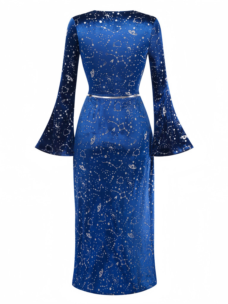1970s Halloween Wizard Cosplay Slit Velvet Dress With Hat - vintage dress, retro fashion