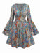 Multicolor 1970s Bohemian Paisley Floral Bell Sleeve Dress - vintage dress, retro fashion