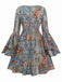 Multicolor 1970s Bohemian Paisley Floral Bell Sleeve Dress - vintage dress, retro fashion