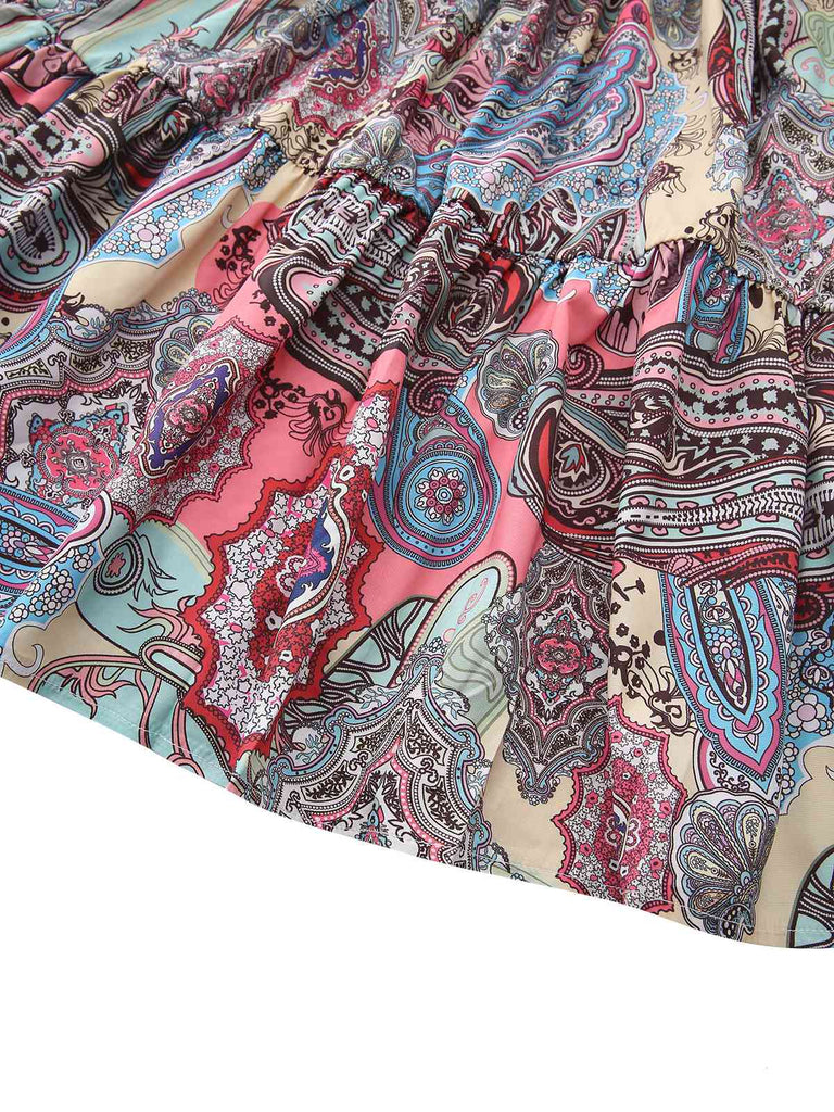 Multicolor 1970s Boho Paisley Print Smocked Puff Dress - vintage dress, retro fashion