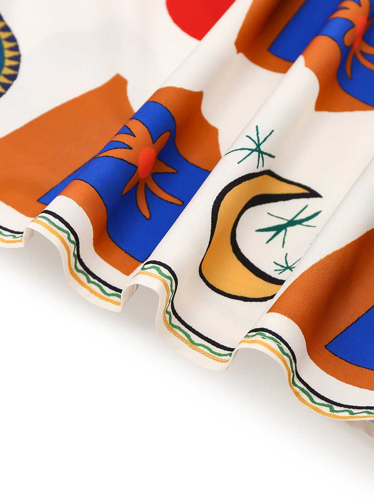 Multicolor 1970s Spaghetti Strap Graffiti Print Dress - vintage dress, retro fashion