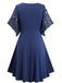 Navy Blue 1970s Star Print Ruffle Flounce Sleeve Dress - vintage dress, retro fashion