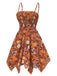 Orange 1970s Hippie Floral Irregular Hem Strap Dress - vintage dress, retro fashion