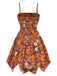 Orange 1970s Hippie Floral Irregular Hem Strap Dress - vintage dress, retro fashion