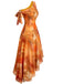 Orange 1970s One-Shoulder Mesh Asymmetrical Hem Dress - vintage dress, retro fashion