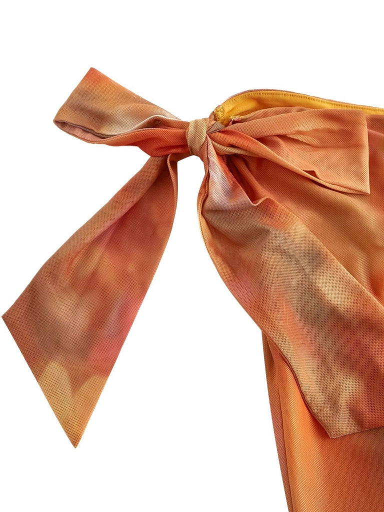 Orange 1970s One-Shoulder Mesh Asymmetrical Hem Dress - vintage dress, retro fashion