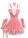 Pink 1970s Christmas Velvet Ruffle Bunny Girl Dress Set - vintage dress, retro fashion