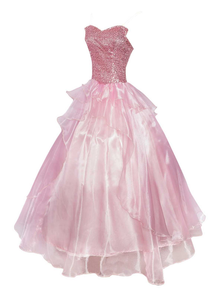 Pink 1970s Wicked Sequin Princess Layered Tulle Dress - vintage dress, retro fashion, elegant red