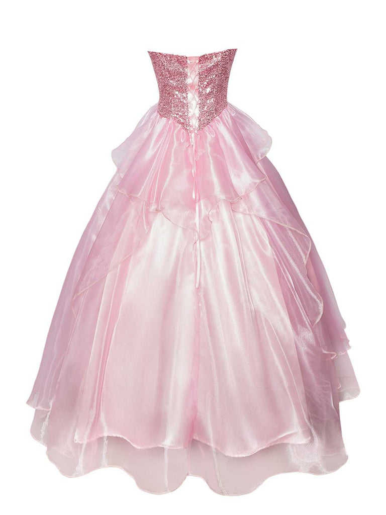 Pink 1970s Wicked Sequin Princess Layered Tulle Dress - vintage dress, retro fashion, elegant red