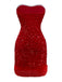 Red 1970s Velvet Sequin Faux Fur Trim Strapless Dress - vintage dress, retro fashion, elegant red