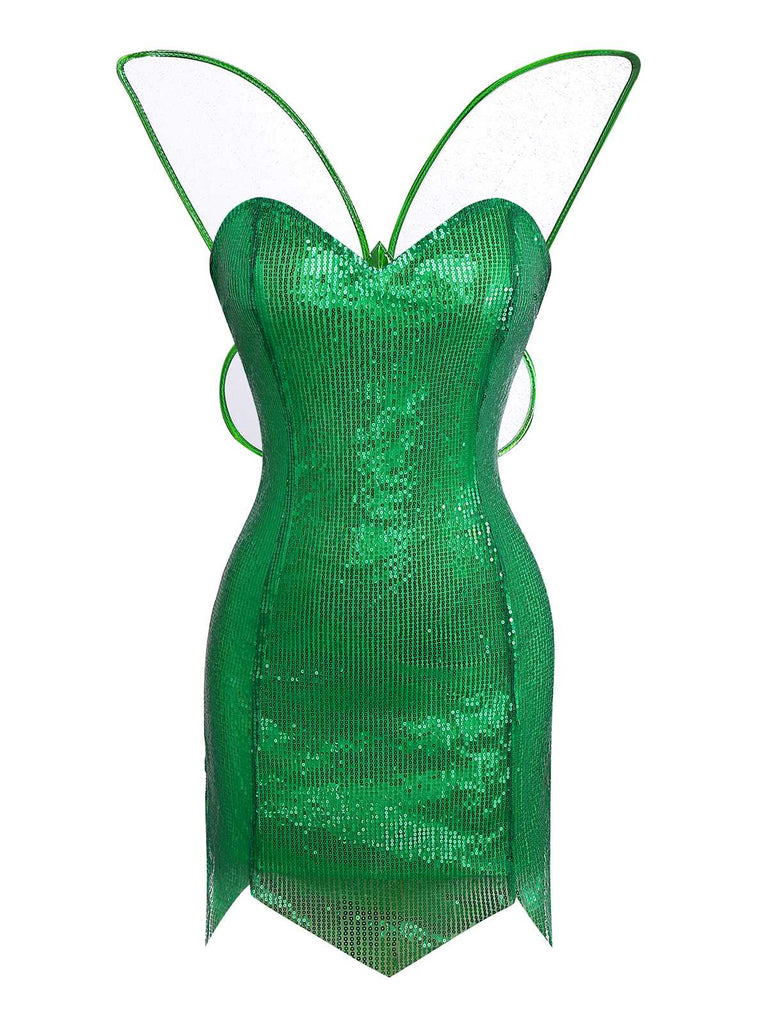1970s Sparkling Green Fairy Costume Dress With Wings - vintage dress, retro fashion