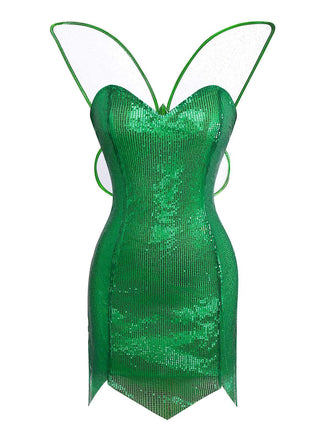 1970s Sparkling Green Fairy Costume Dress With Wings - vintage dress, retro fashion