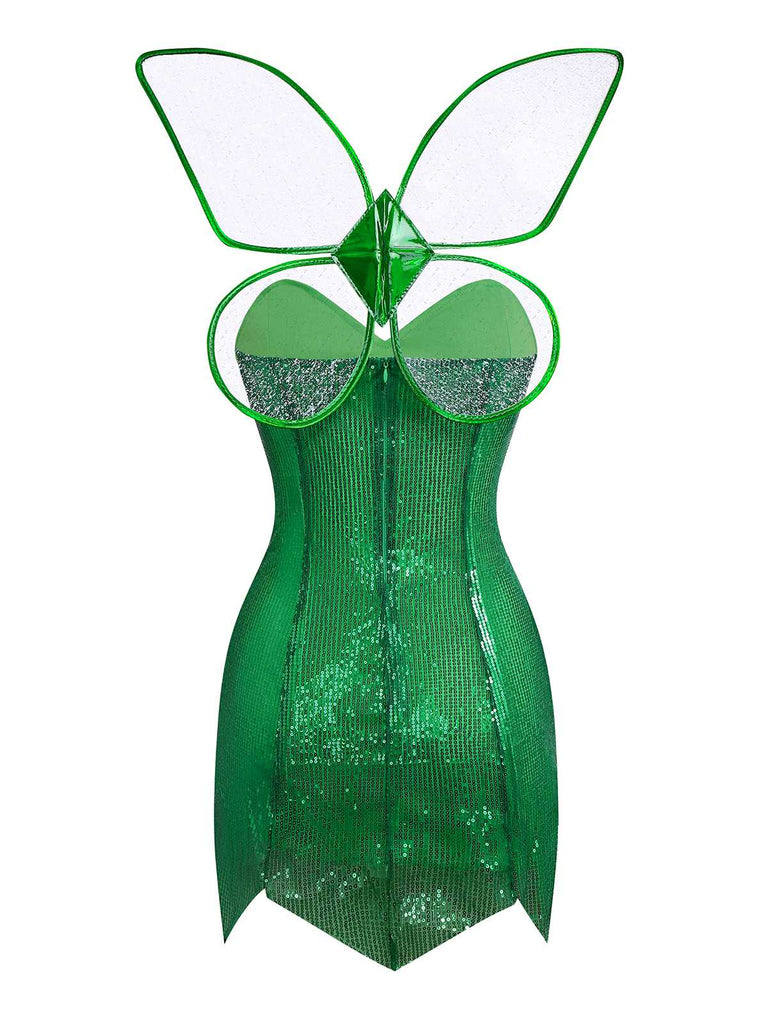 1970s Sparkling Green Fairy Costume Dress With Wings - vintage dress, retro fashion