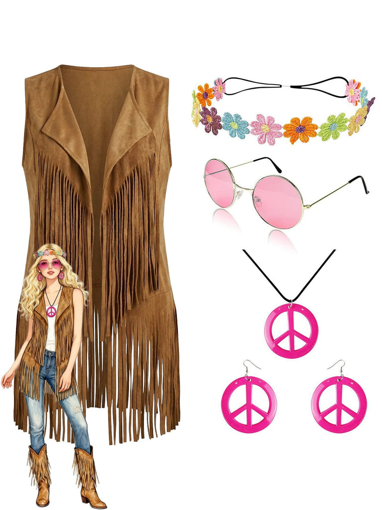 1970s Faux Suede Tassel Disco Vest Set - vintage outerwear, retro jacket, classic elegance for vintage lovers