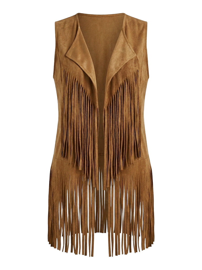 1970s Faux Suede Tassel Disco Vest Set | vintage outerwear, retro jacket, classic elegance - perfect for retro fashion enthusiasts