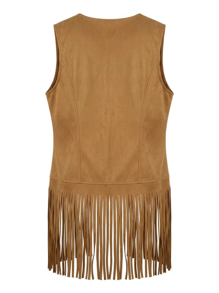 1970s Faux Suede Tassel Disco Vest Set - vintage outerwear, retro jacket, classic elegance for vintage lovers